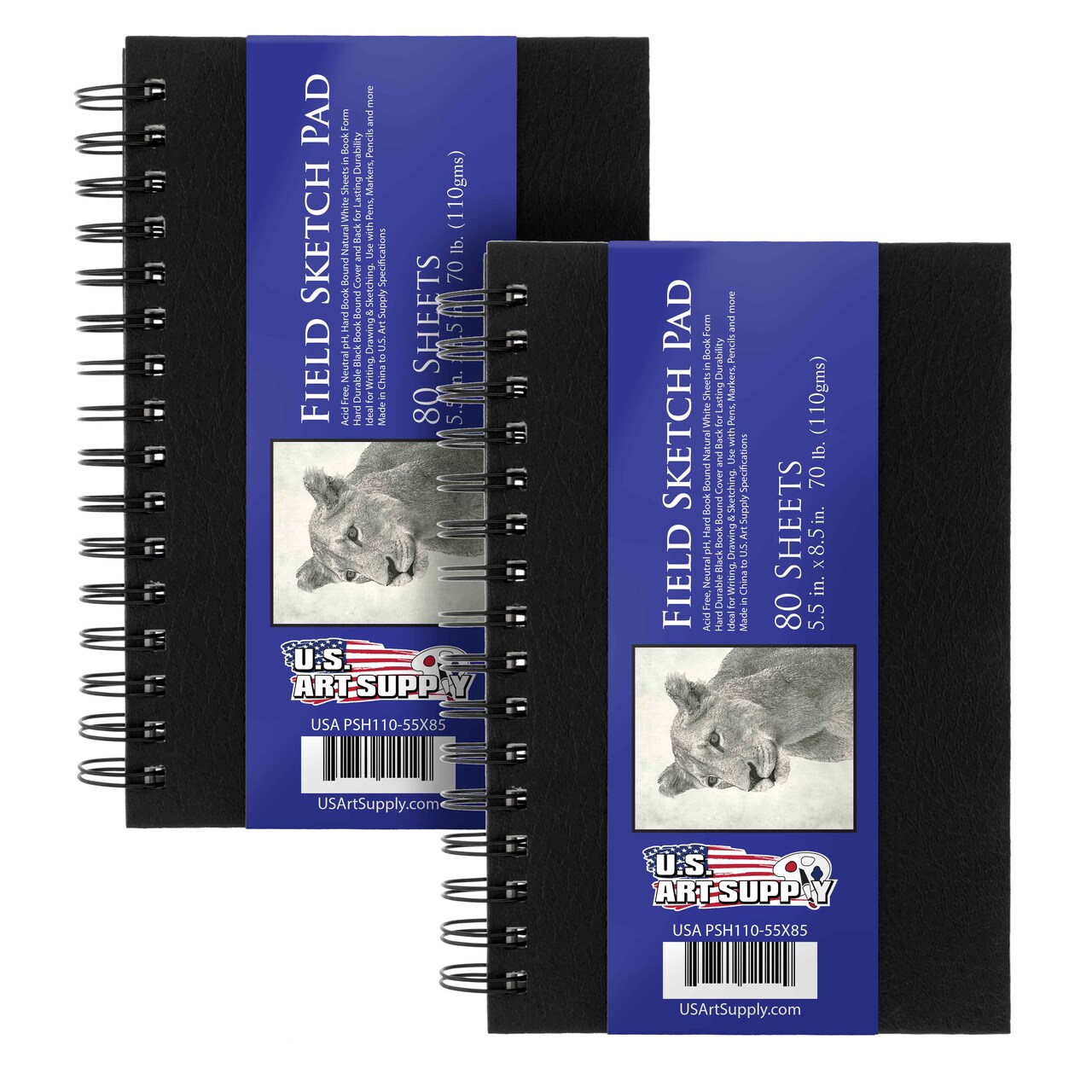5.5" x 8.5" Premium Hardbound Sketch Book, 2 Pack, 80 Sheets Each, 70 lb (110gsm) - Hardcover Spiral Bound Artist Field, Small Sketch Pad, Acid-Free Drawing Pad - Adults, Students